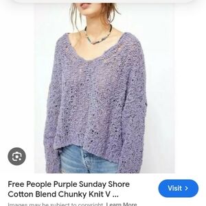 Free People SUNDAY SHORE V Neck Chunky Sweater SZ Med